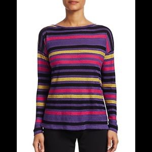 ❤️Saks Fifth Ave Silk Linen Stripe Pullover Grape Multicolored Top.  Size M.